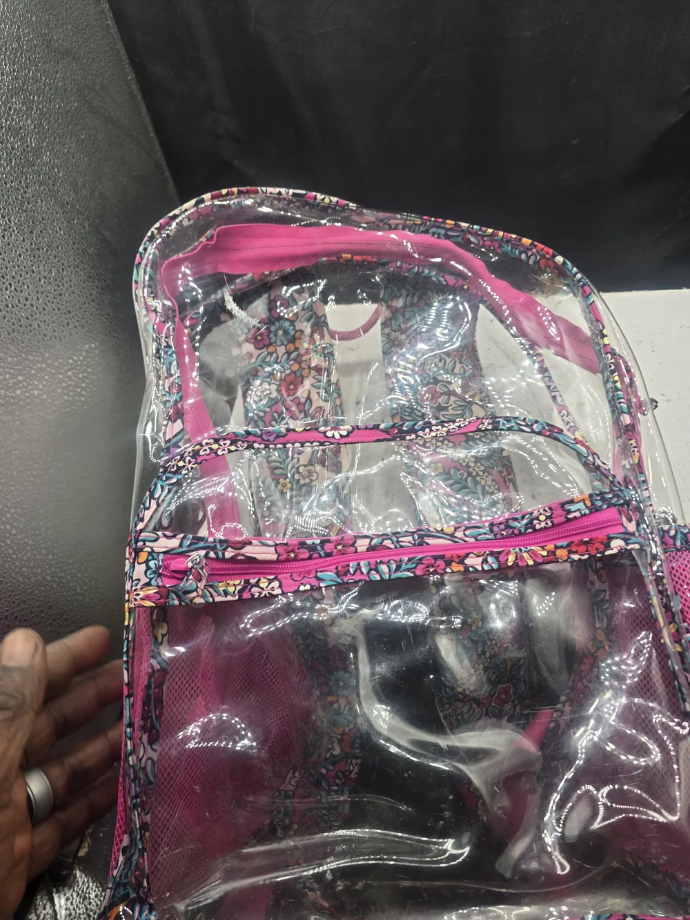 Vera Bradley Clear Backpack with Hot Pink Floral Trim